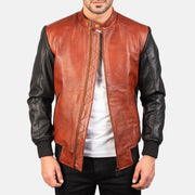 
Rib Knit & Hem Craftsmanship Construction Detail on Avan Black Leather Bomber Jacket