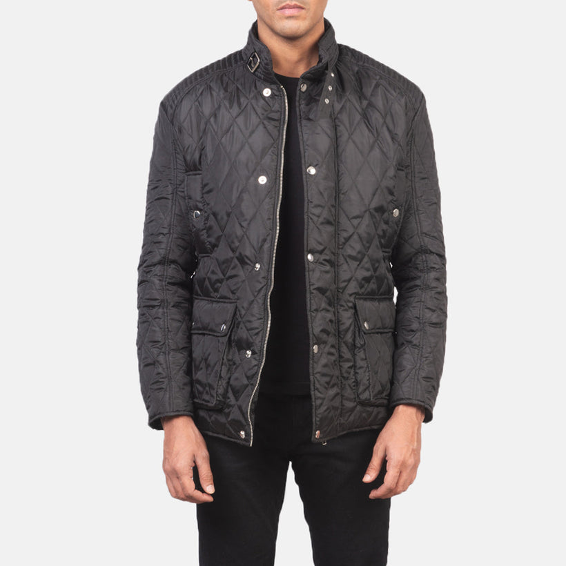 Barry Quiltad Svart Windbreaker Läderjacka för Herr