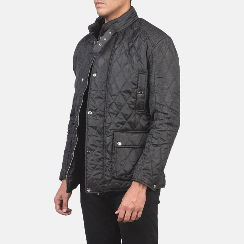 Barry Quiltad Svart Windbreaker Läderjacka för Herr