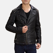 
Svart med Nitar Bikerjacka i Läder för Herr in Black Sheepskin Leather - Framifrån med skräddarsydd silhuett | Handla online