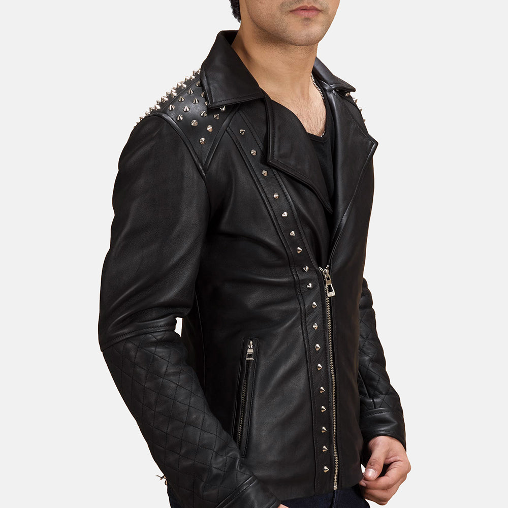 
Black Sheepskin Leather Biker Jacket - Bakifrån med perfekt axelpassform och ren fåll