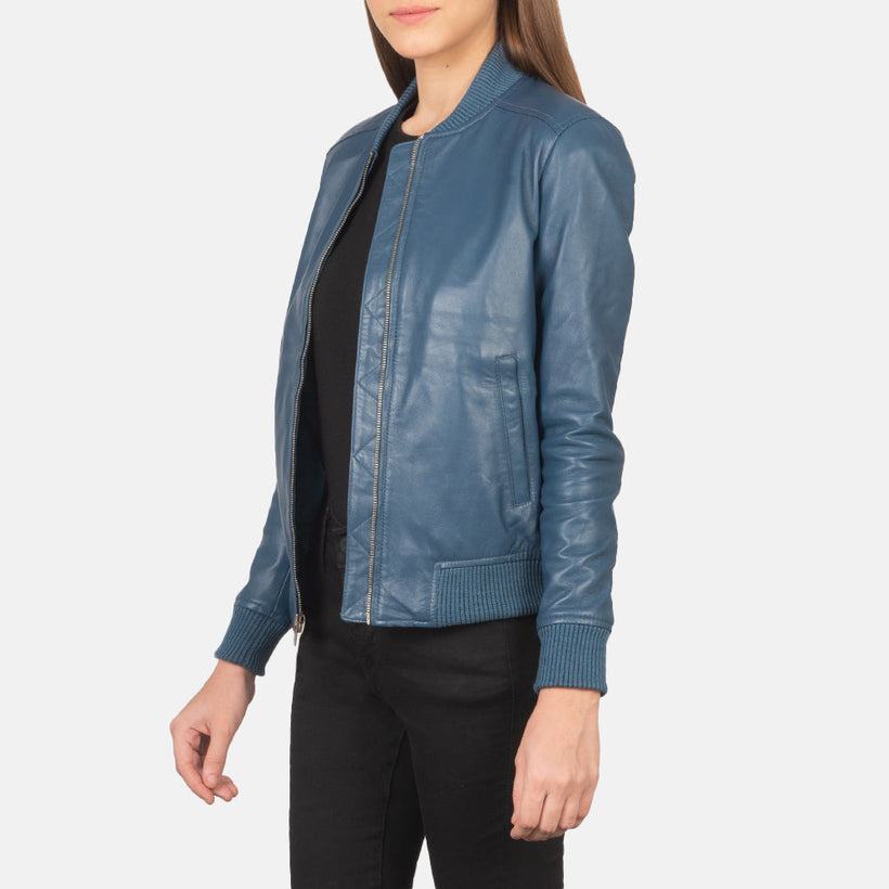 Bliss Blue Bomberjacka i Läder för Dam