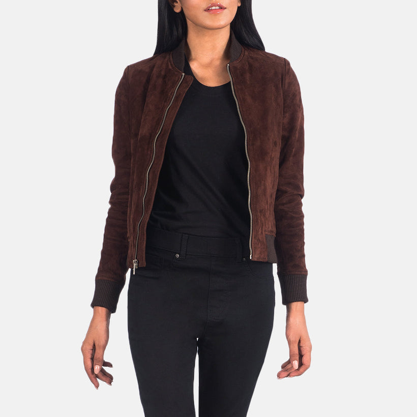 Bliss Brun Suede Bomberjacka i Läder för Dam