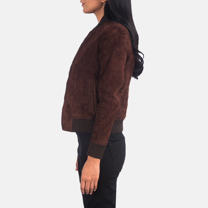 Bliss Brun Suede Bomberjacka i Läder för Dam