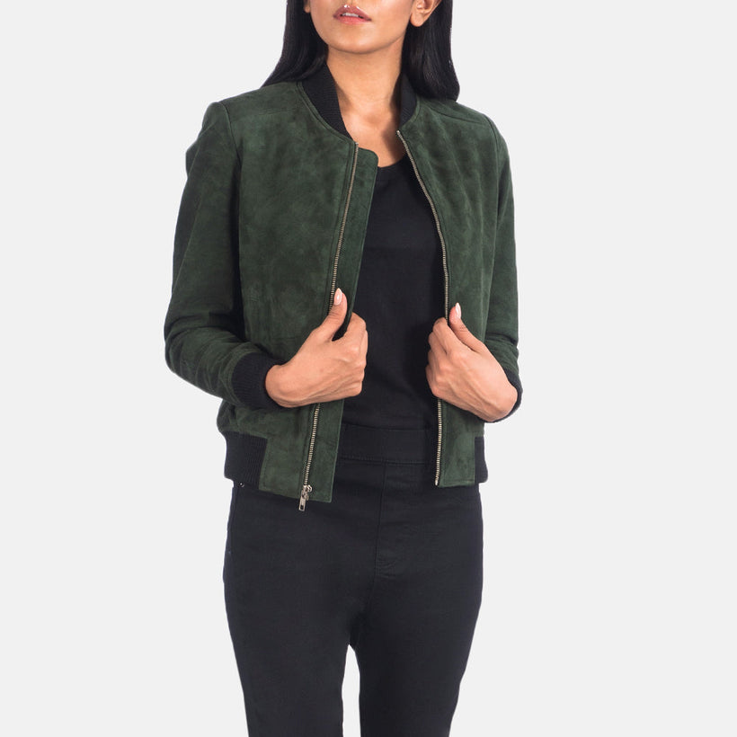 Bliss Green Suede Bomberjacka i Läder för Dam