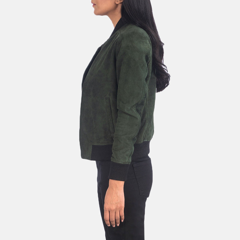 Bliss Green Suede Bomberjacka i Läder för Dam