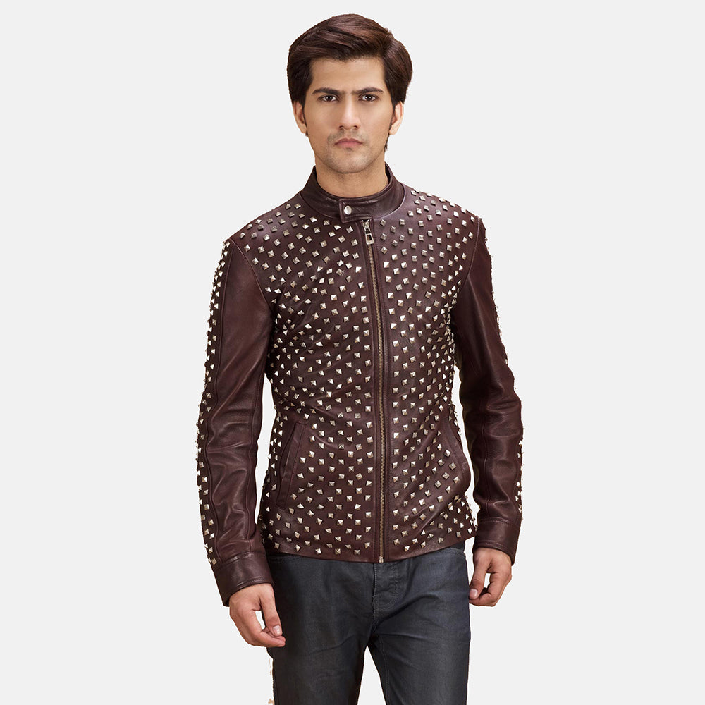 Blix Bono Maroon Bikerjacka i Läder för Herr in Maroon Sheepskin Leather - Front Profile View &amp; Tailored Silhouette | Buy Online