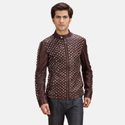 Blix Bono Maroon Bikerjacka i Läder för Herr in Maroon Sheepskin Leather - Front Profile View &amp; Tailored Silhouette | Buy Online