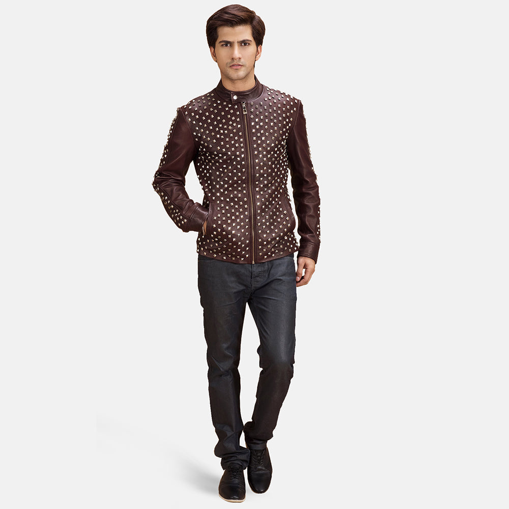 Blix Bono Maroon Bikerjacka i Läder för Herr - Lateral Side Profile View Showing Sleeve Cut &amp; Athletic Taper Fit
