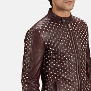 Close-Up Detail of Band with snap button &amp; Zipper Hardware on Blix Bono Maroon Bikerjacka i Läder för Herr
