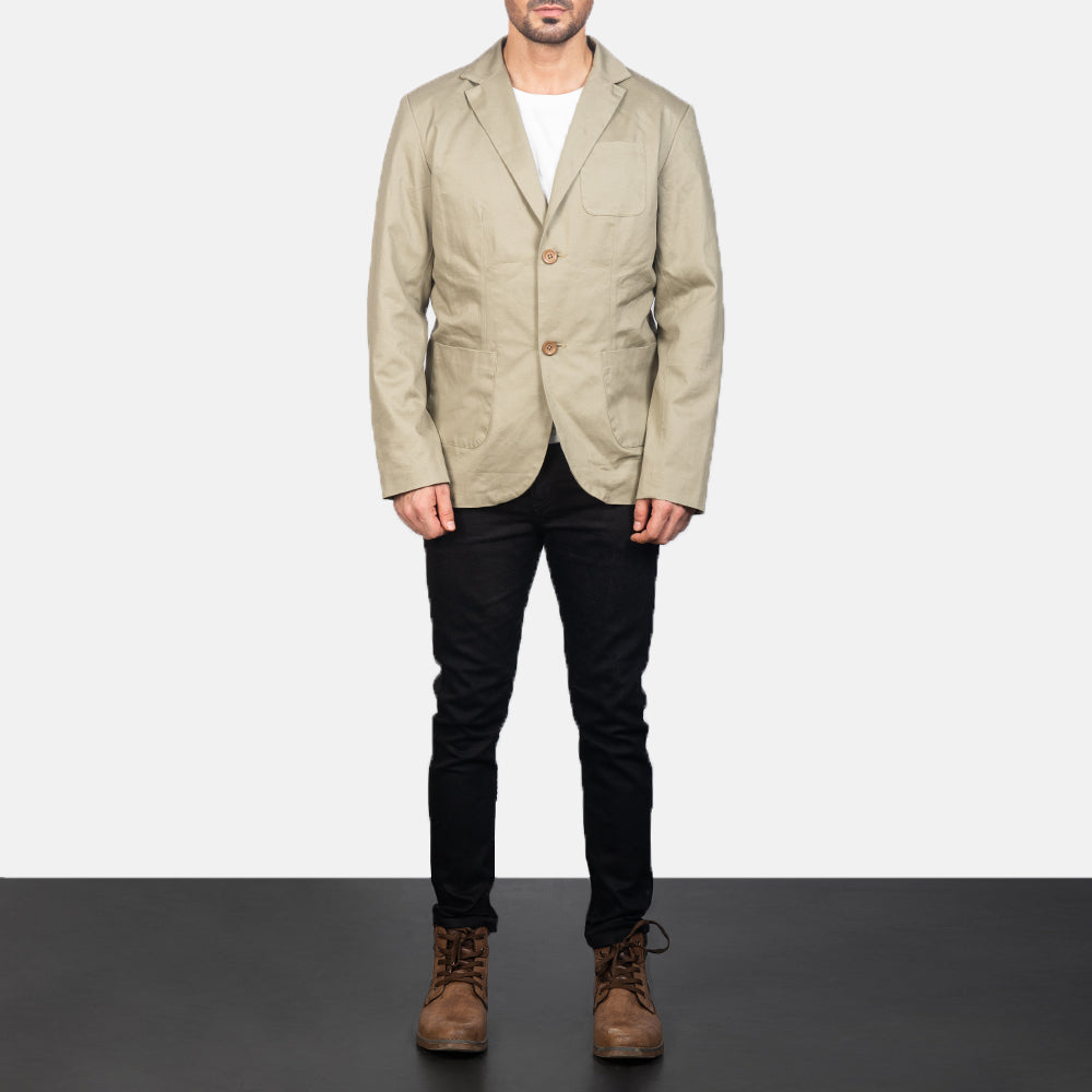Borges Beige Blazer för Herr - Lateral Side Profile View Showing Sleeve Cut &amp; Athletic Taper Fit