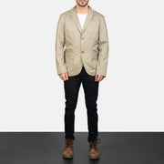 Borges Beige Blazer för Herr - Lateral Side Profile View Showing Sleeve Cut &amp; Athletic Taper Fit