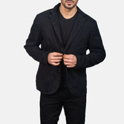 Borges Svart Blazer för Herr in Black Poly-Cotton - Front Profile View &amp; Tailored Silhouette | Buy Online