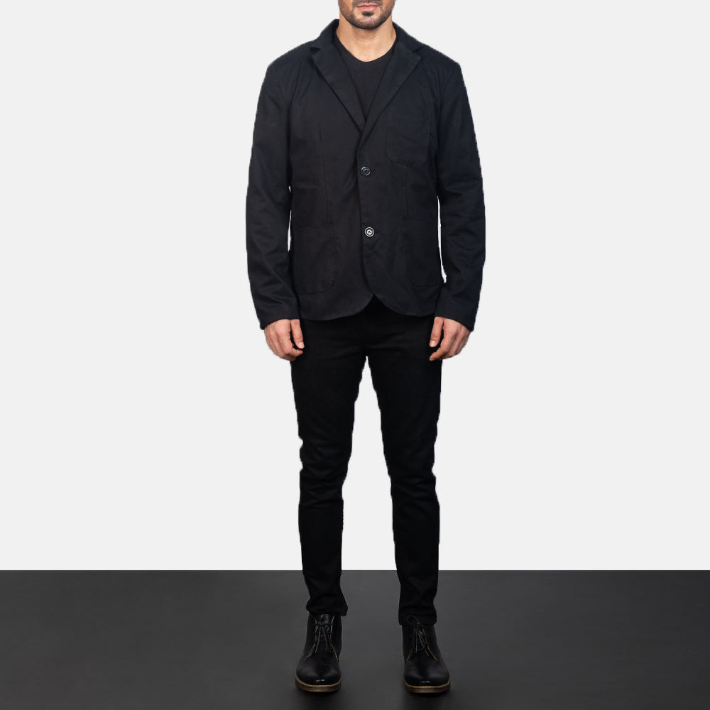 Borges Svart Blazer för Herr - Lateral Side Profile View Showing Sleeve Cut &amp; Athletic Taper Fit
