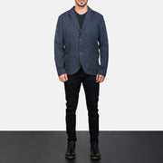 Borges Navy Blue Blazer för Herr - Lateral Side Profile View Showing Sleeve Cut &amp; Athletic Taper Fit