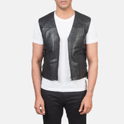 Men's Brandon Svart Leather Vest för Herr in Black Sheepskin Leather - Front Profile View &amp; Tailored Silhouette | Buy Online
