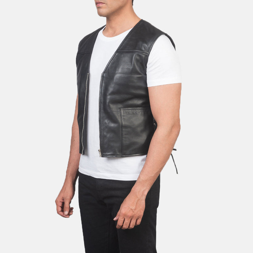 Brandon Svart Leather Vest för Herr