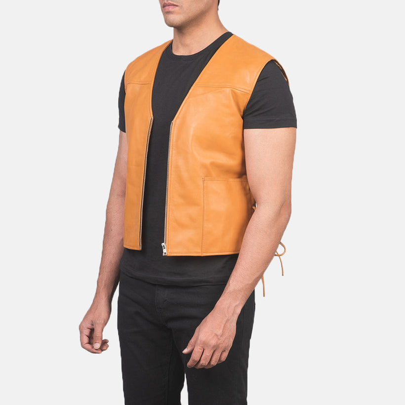Brandon Ljusbrun Brun Leather Vest för Herr