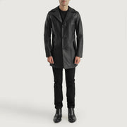 Brawnton Svart Leather Coat för Herr - Lateral Side Profile View Showing Sleeve Cut &amp; Athletic Taper Fit
