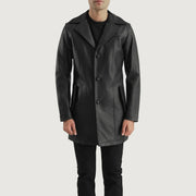 Close-Up Detail of Notch &amp; Button Hardware on Brawnton Svart Leather Coat för Herr