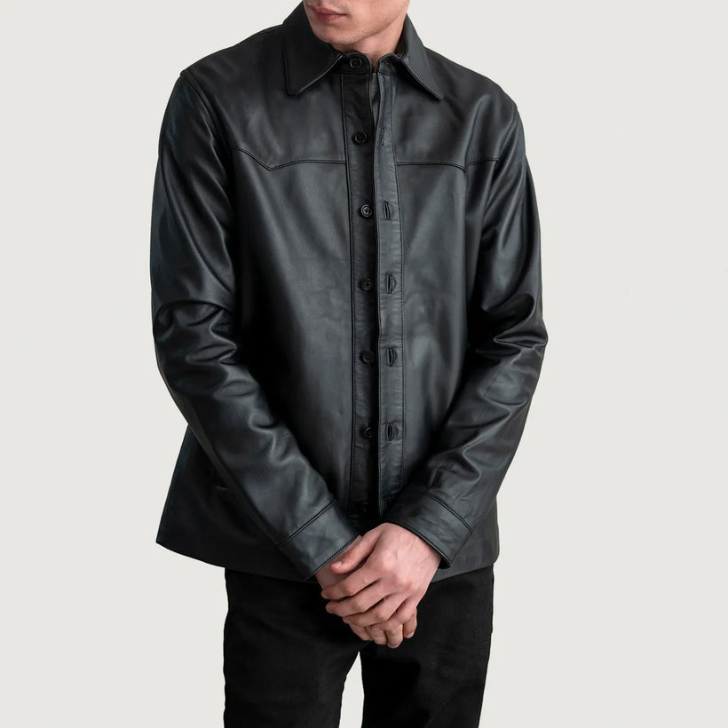 Bronco Svart Leather Shirt för Herr