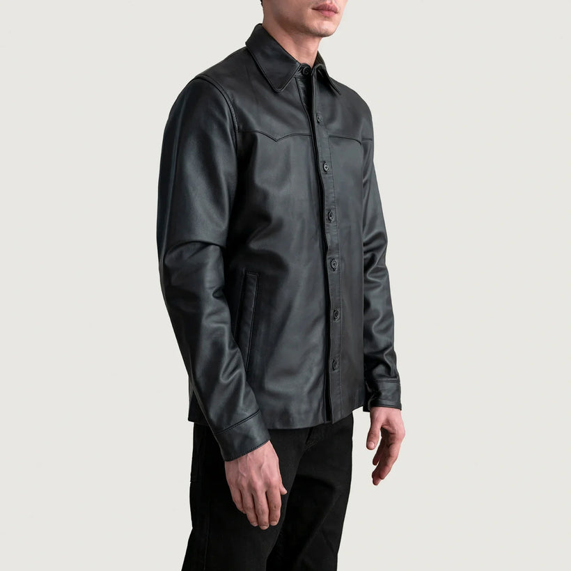 Bronco Svart Leather Shirt för Herr