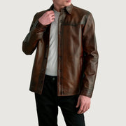 
Bronco Distressed Brun Leather Shirt för Herr in Distressed Brown Sheepskin Leather - Framifrån med skräddarsydd silhuett | Handla online