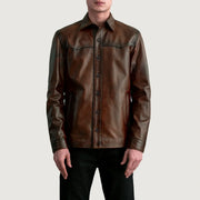 
Bronco Distressed Brun Leather Shirt för Herr - Sidoprofil som visar ärmskärning