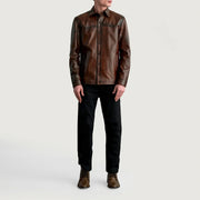 
Närbildsdetalj of Shirt & Buttons Hardware on Bronco Distressed Brun Leather Shirt för Herr