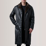 Cai Svart Leather Shearling Coat för Herr For Men in Black Sheepskin Leather - Front Profile View &amp; Tailored Silhouette | Buy Online