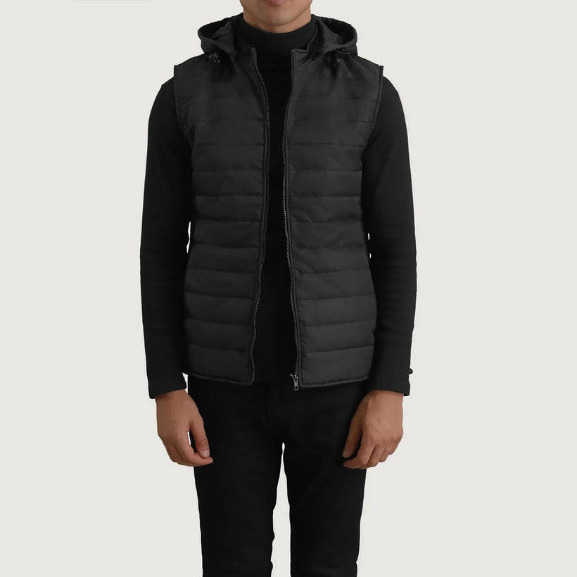 Carlo Svart Hooded Puffer Vest för Herr