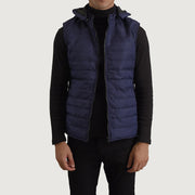 
Carlo Blå Vadderad väst med huva för Herr in Blue Full-Grain Leather - Framifrån med skräddarsydd silhuett | Handla online