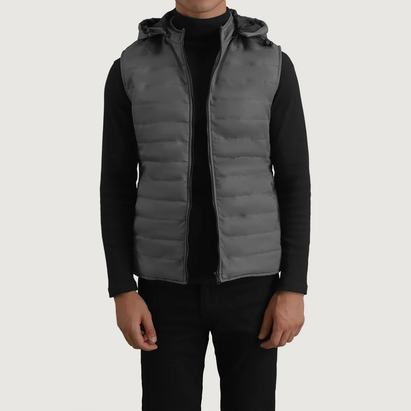 Carlo Grey Hooded Puffer Vest för Herr