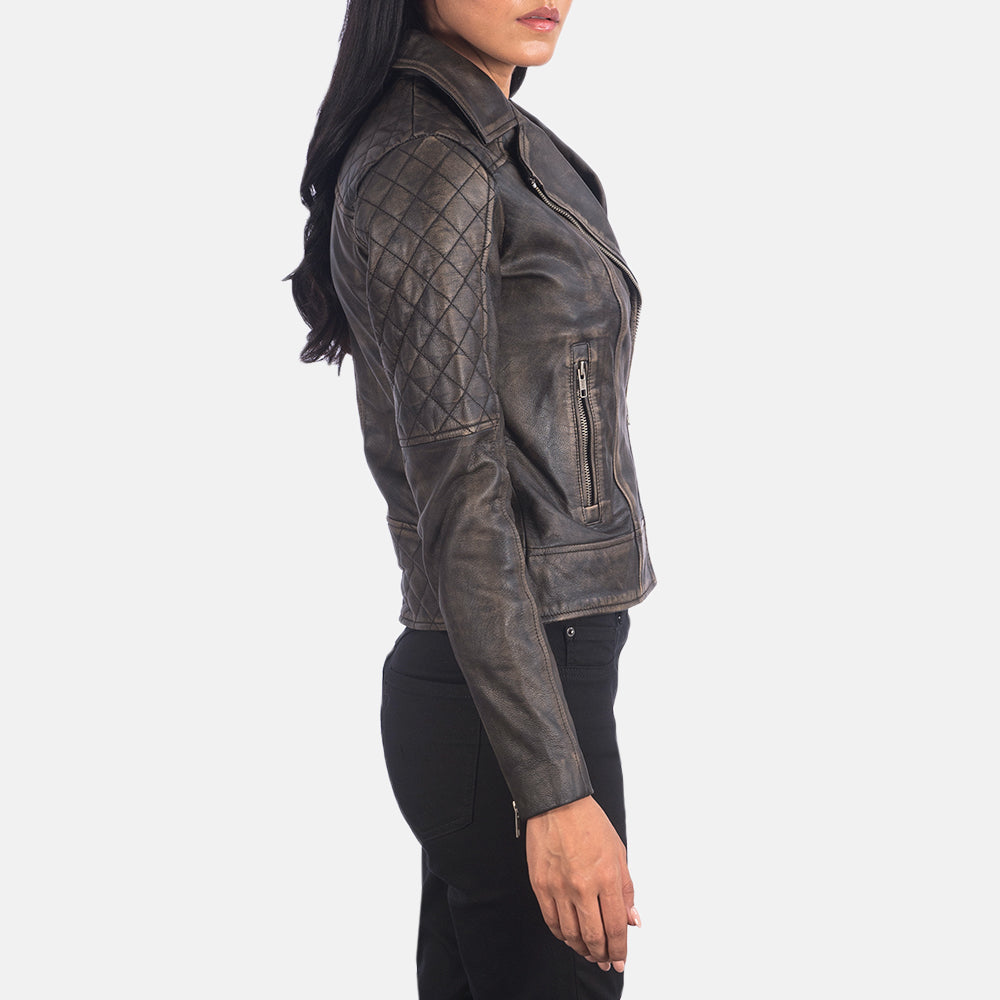
Distressed Brown Goatskin Leather Biker Jacket - Bakifrån med perfekt axelpassform och ren fåll
