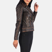 
Vintage Brown Goatskin Leather Biker Jacket - Bakifrån med perfekt axelpassform och ren fåll