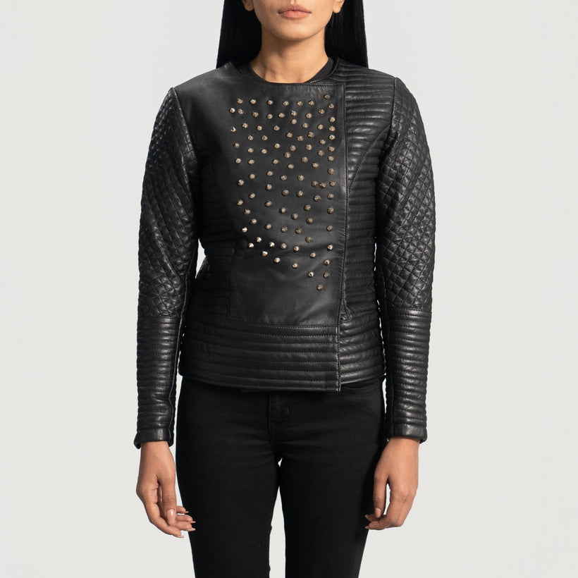 Celeste Studded Svart Läderjacka för Dam