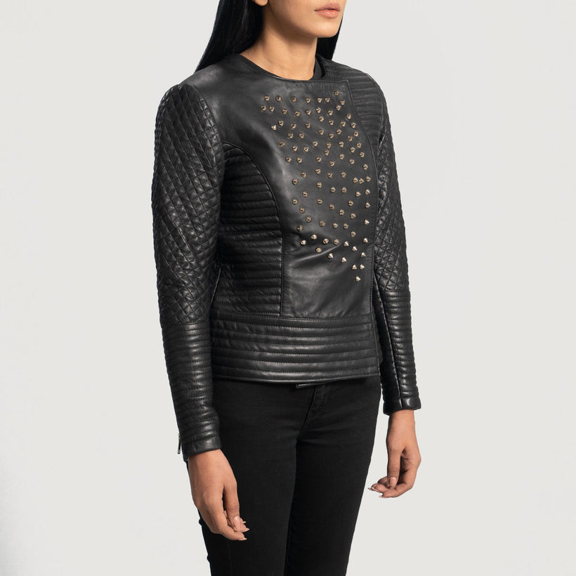 Celeste Studded Svart Läderjacka för Dam