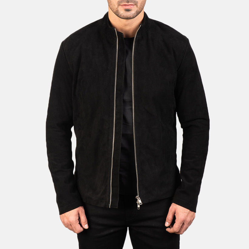 Charcoal Svart Suede Bikerjacka i Läder för Herr