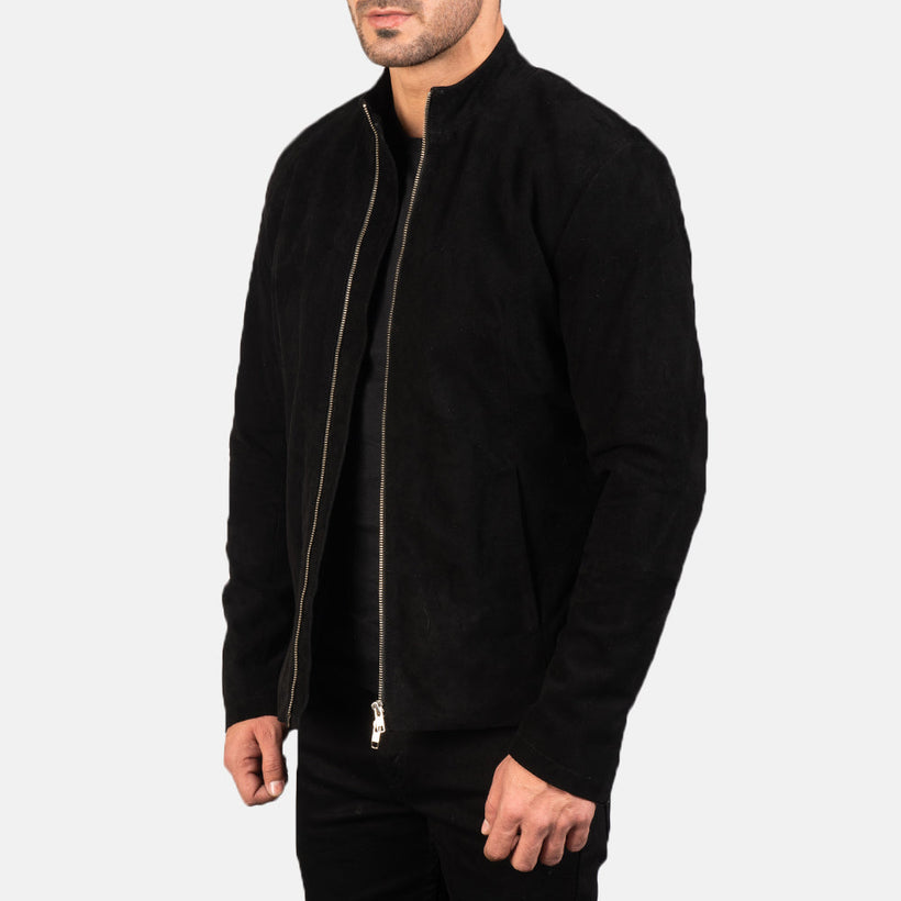 Charcoal Svart Suede Bikerjacka i Läder för Herr