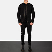 Men's Charcoal Svart Suede Bikerjacka i Läder för Herr - Lateral Side Profile View Showing Sleeve Cut &amp; Athletic Taper Fit