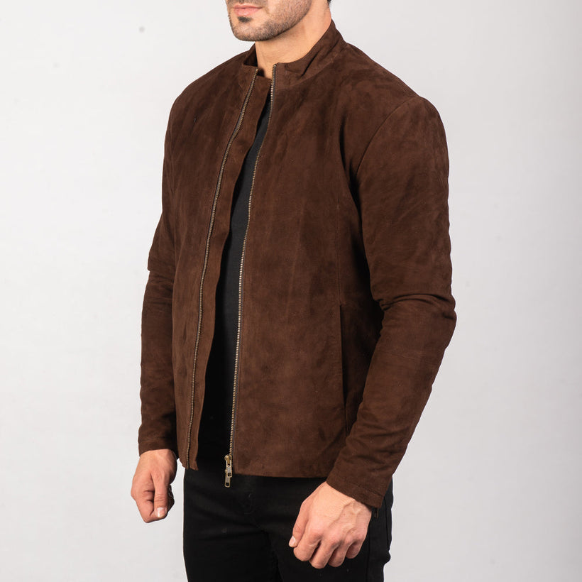 Charcoal Mocha Suede Bikerjacka i Läder för Herr