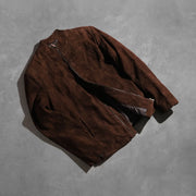 Zipper &amp; Hem Craftsmanship Construction Detail on Men's Charcoal Mocha Suede Bikerjacka i Läder för Herr