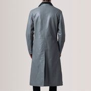 
Närbildsdetalj of Notch & Button Hardware on Charlton Grey Leather Single Breasted Läderrock för Herr For Men