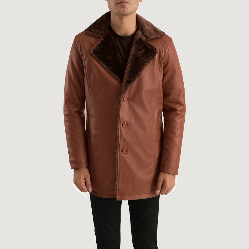 Cinnamon Brun Leather Fur Coat för Herr