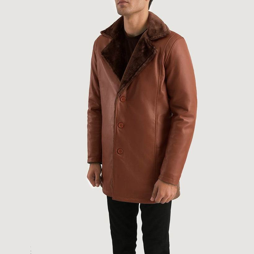 Cinnamon Brun Leather Fur Coat för Herr