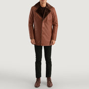 Men's Cinnamon Brun Leather Fur Coat för Herr - Lateral Side Profile View Showing Sleeve Cut &amp; Athletic Taper Fit