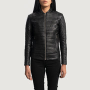 Women's Cityscape Svart Bikerjacka i Läder för Dam in Black Sheepskin Leather - Front Profile View &amp; Tailored Silhouette | Buy Online