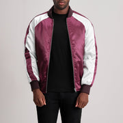 Clarke Maroon Varsity Läderjacka för Herr - Lateral Side Profile View Showing Sleeve Cut &amp; Athletic Taper Fit