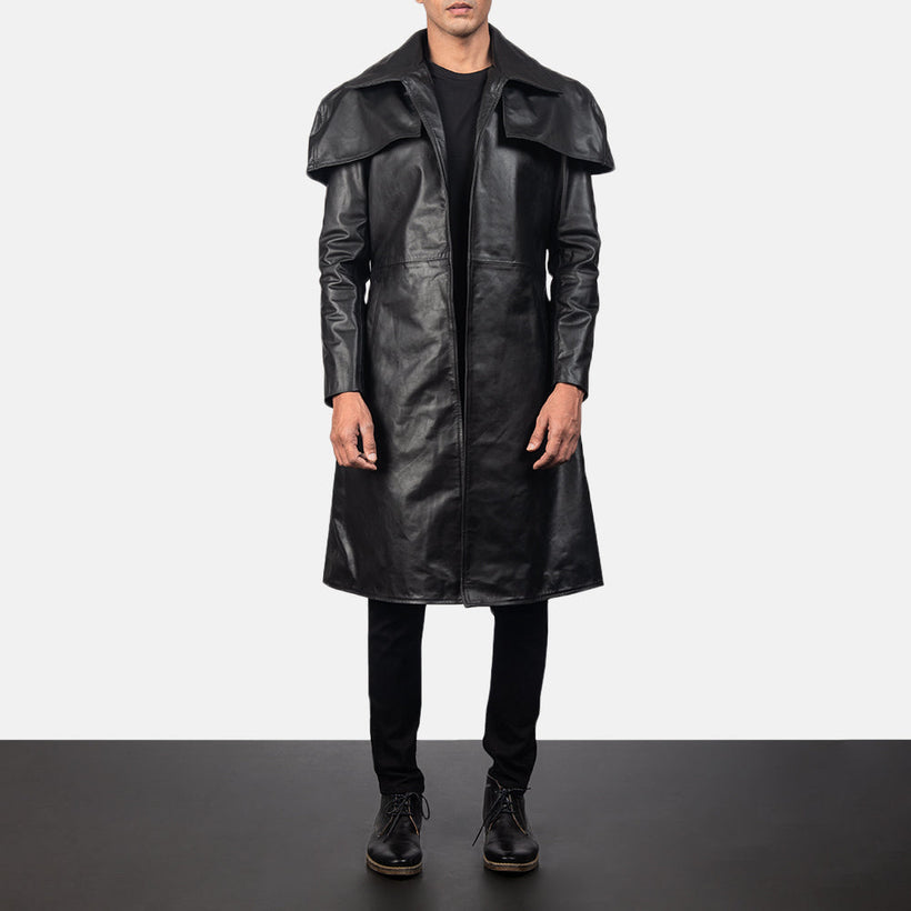 Classic Svart Leather Duster för Herr