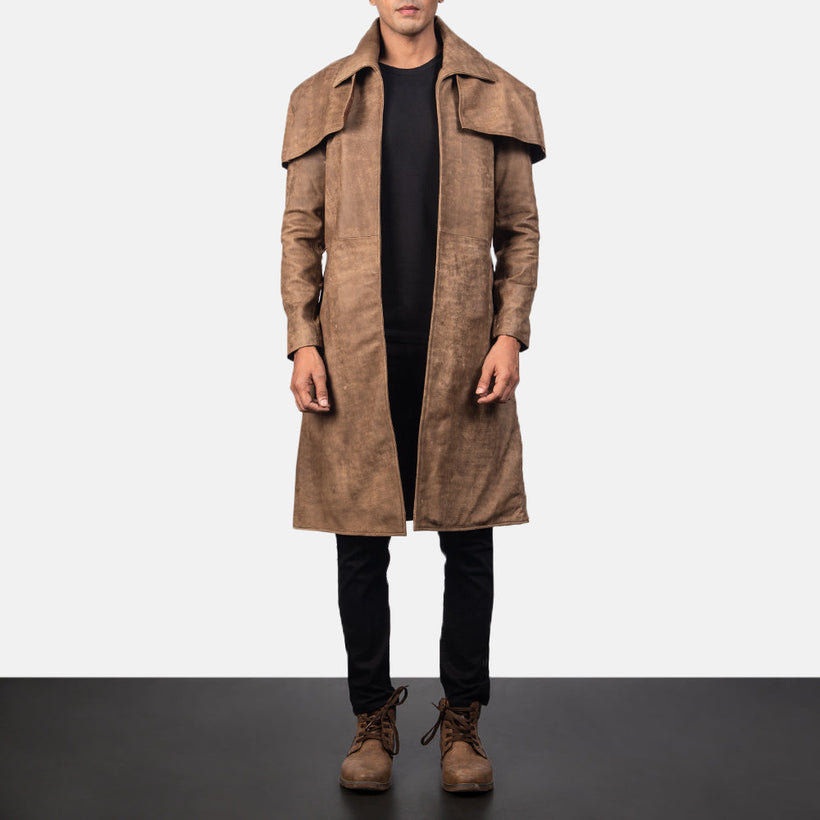 Classic Brun Leather Duster för Herr